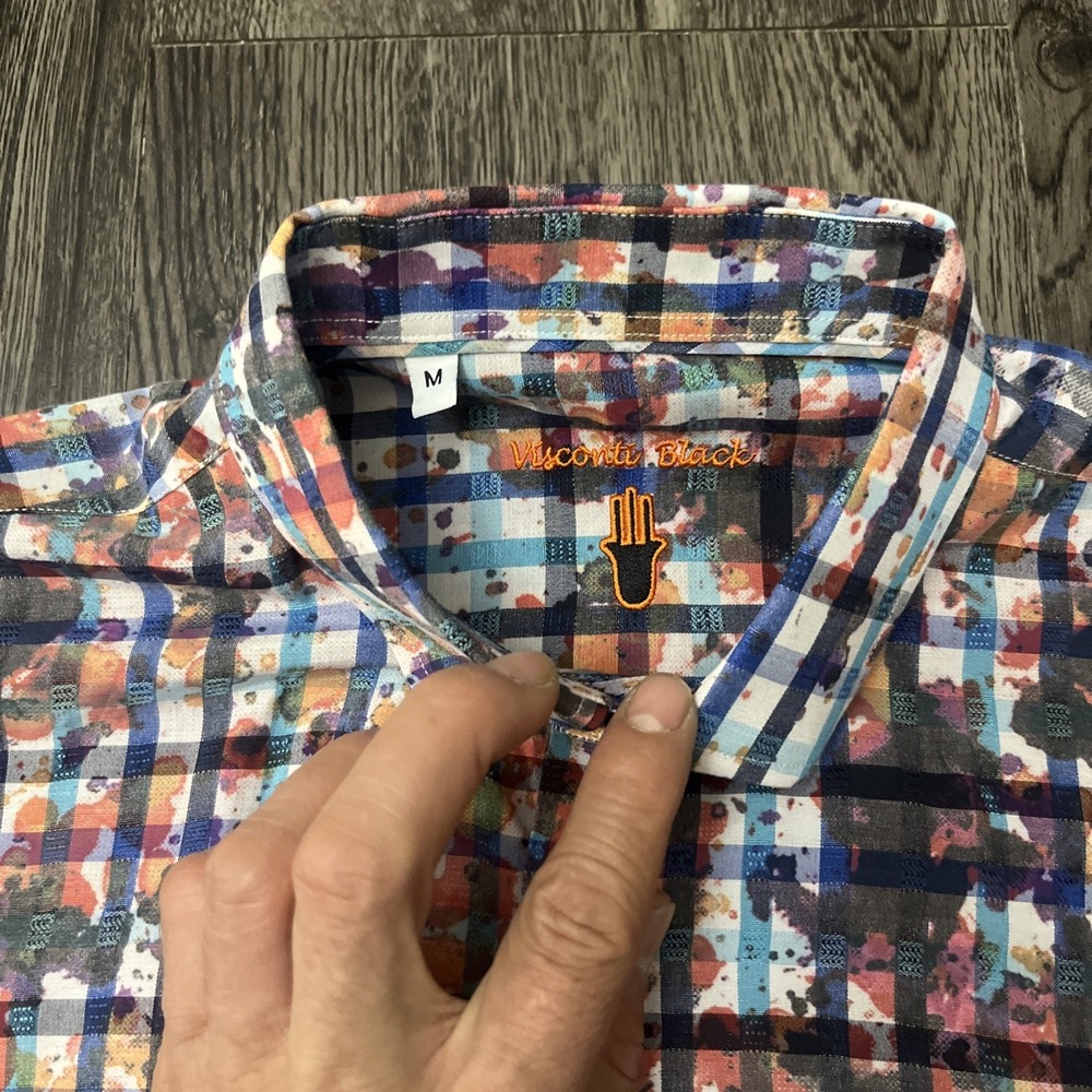 Visconti Black Men Sz M Button Up Blue Paisley Striped Mixed Long Sleeve Shirt - Picture 2 of 14